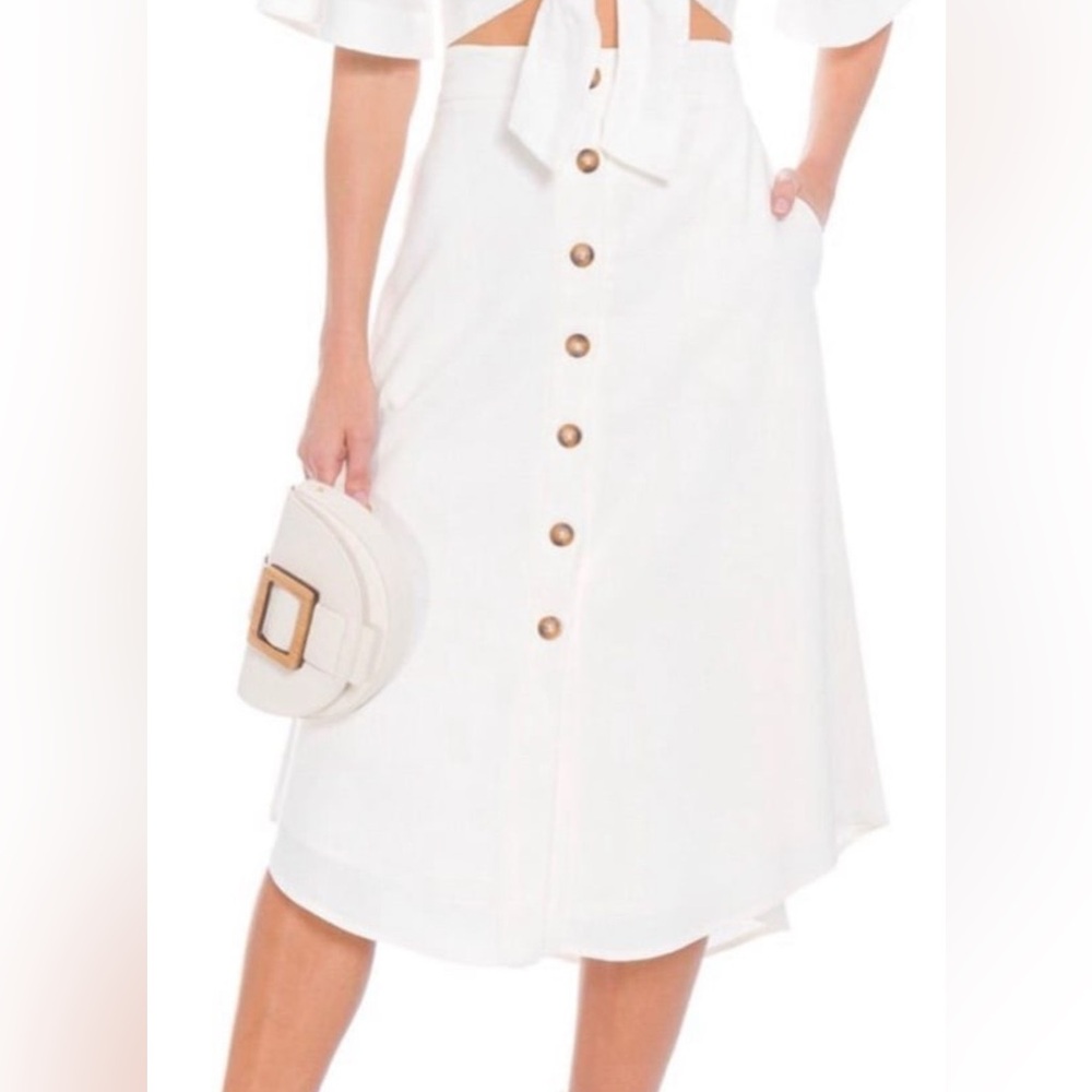 FARM Rio White Button-Front Midi Skirt